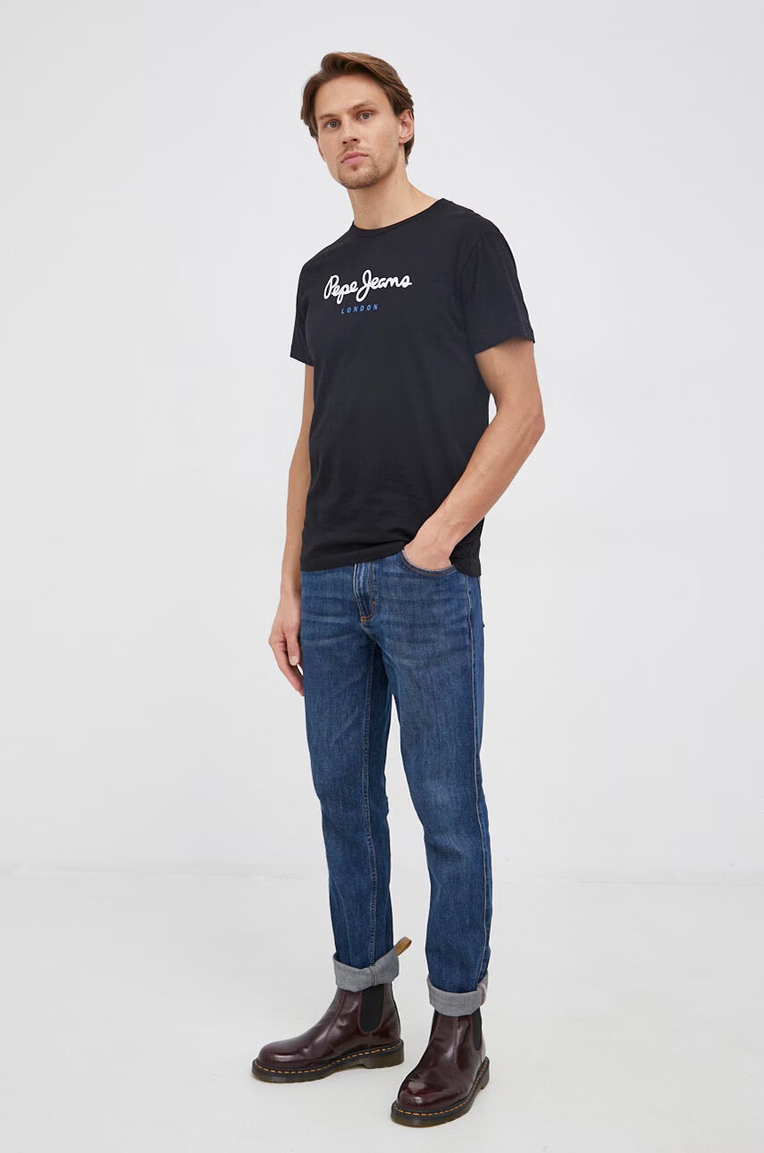 Pepe Jeans Памучна тениска Eggo в черно с принт - Pepit.bg