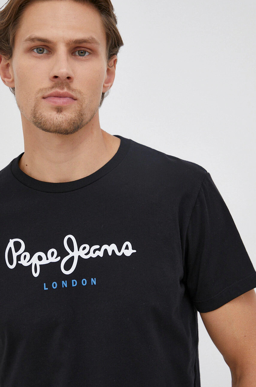 Pepe Jeans Памучна тениска Eggo в черно с принт - Pepit.bg