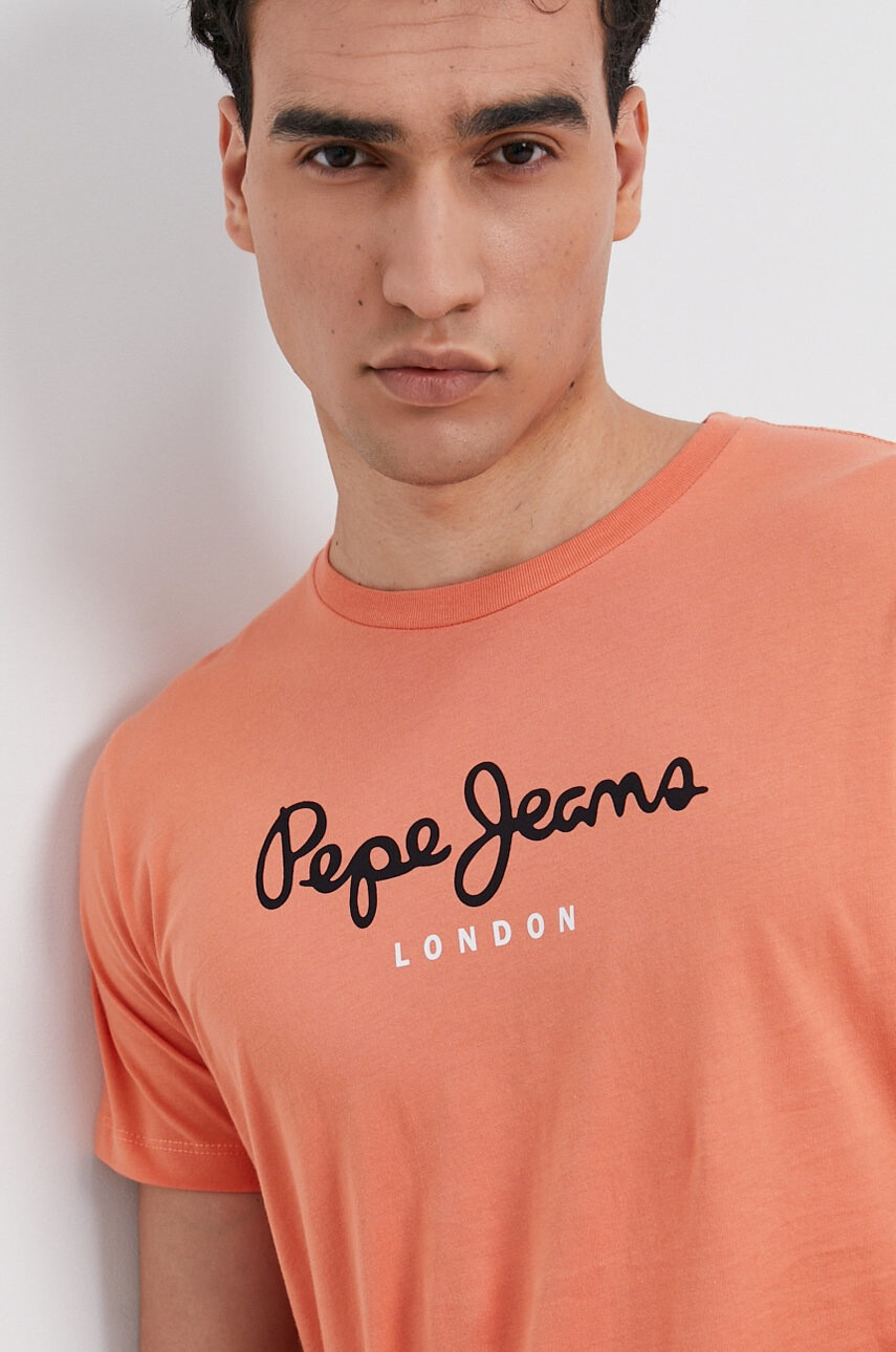 Pepe Jeans Памучна тениска Eggo в оранжево с принт - Pepit.bg