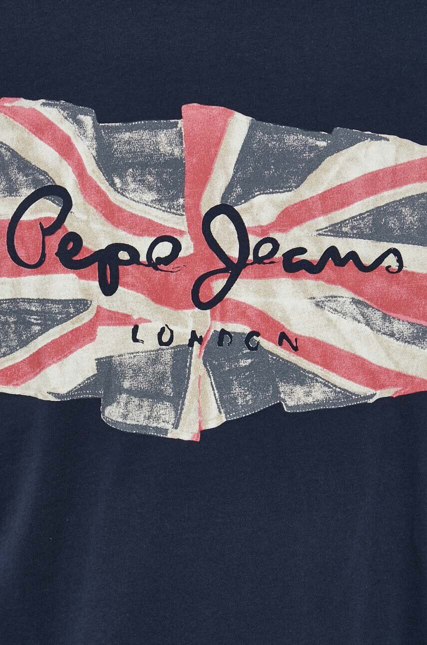 Pepe Jeans Памучна тениска Flag Logo в тъмносиньо с принт - Pepit.bg