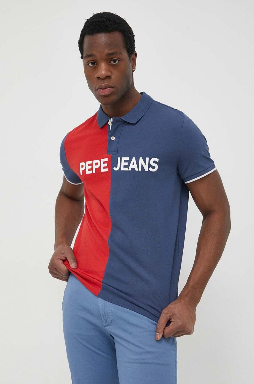 Pepe Jeans Памучна тениска с яка Jan с принт - Pepit.bg