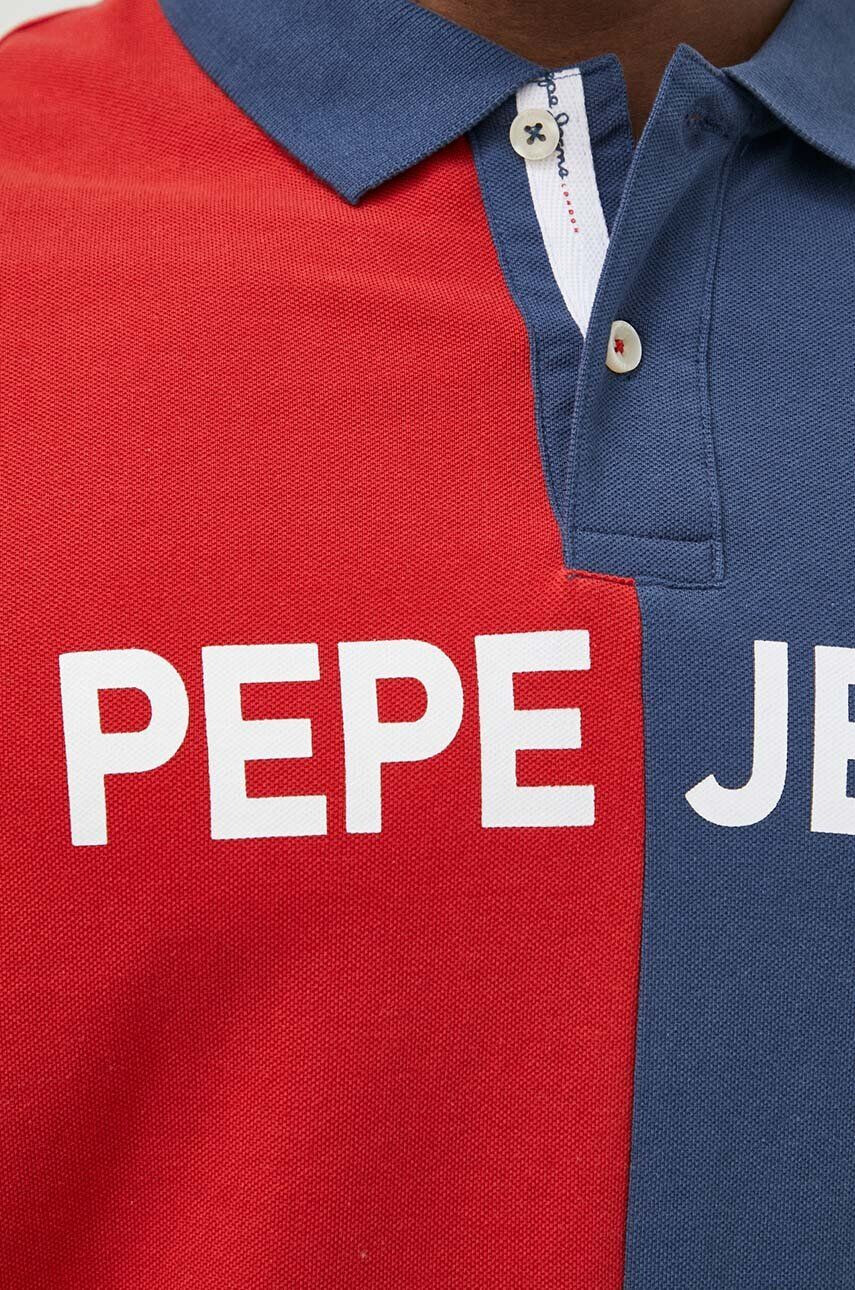 Pepe Jeans Памучна тениска с яка Jan с принт - Pepit.bg