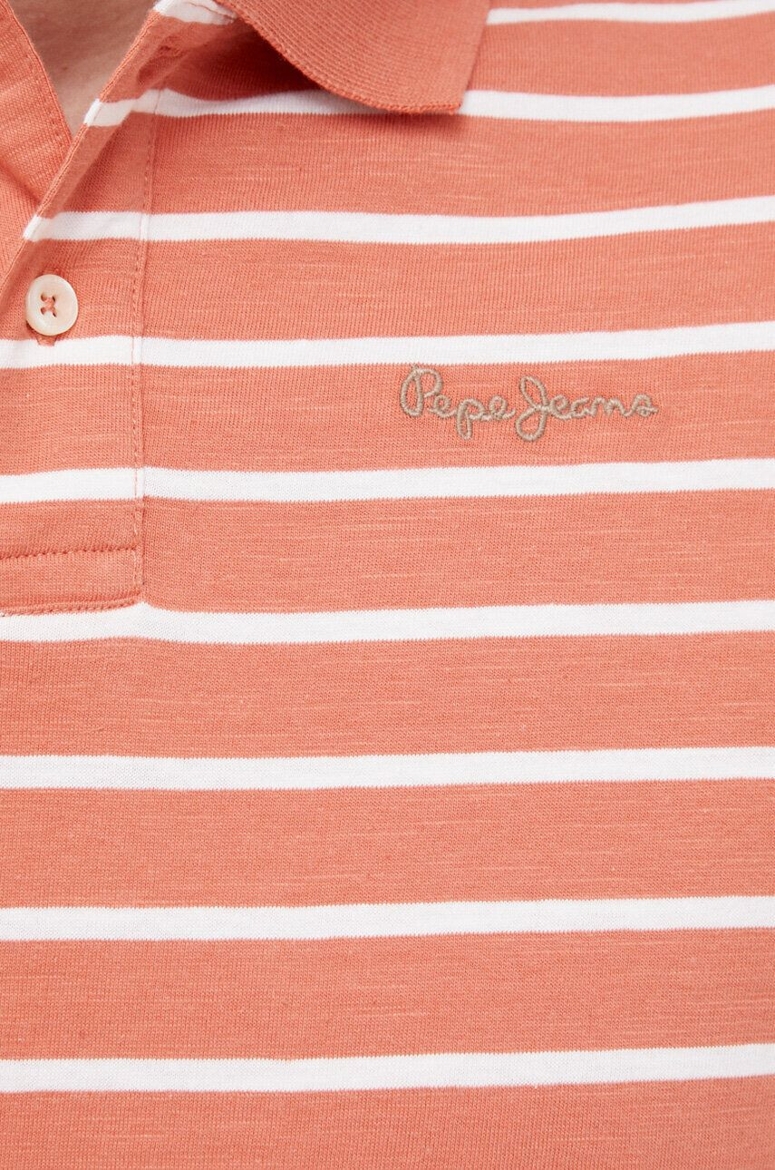 Pepe Jeans Памучна тениска с яка Pepe Stripes в оранжево с десен - Pepit.bg