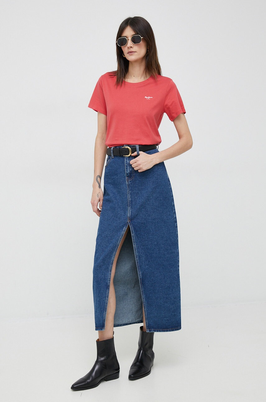 Pepe Jeans Памучна тениска Wendy Chest в червено - Pepit.bg