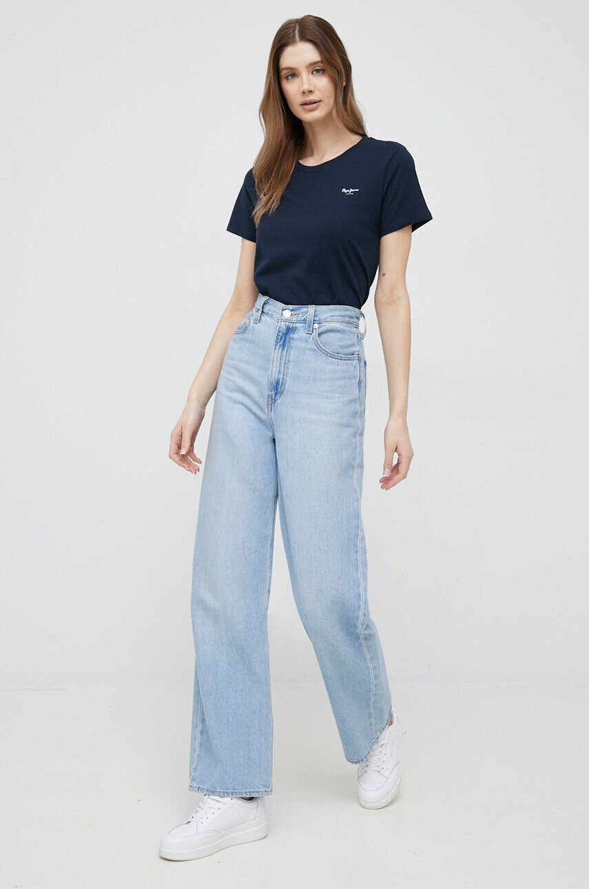 Pepe Jeans Памучна тениска Wendy Chest в тъмносиньо - Pepit.bg
