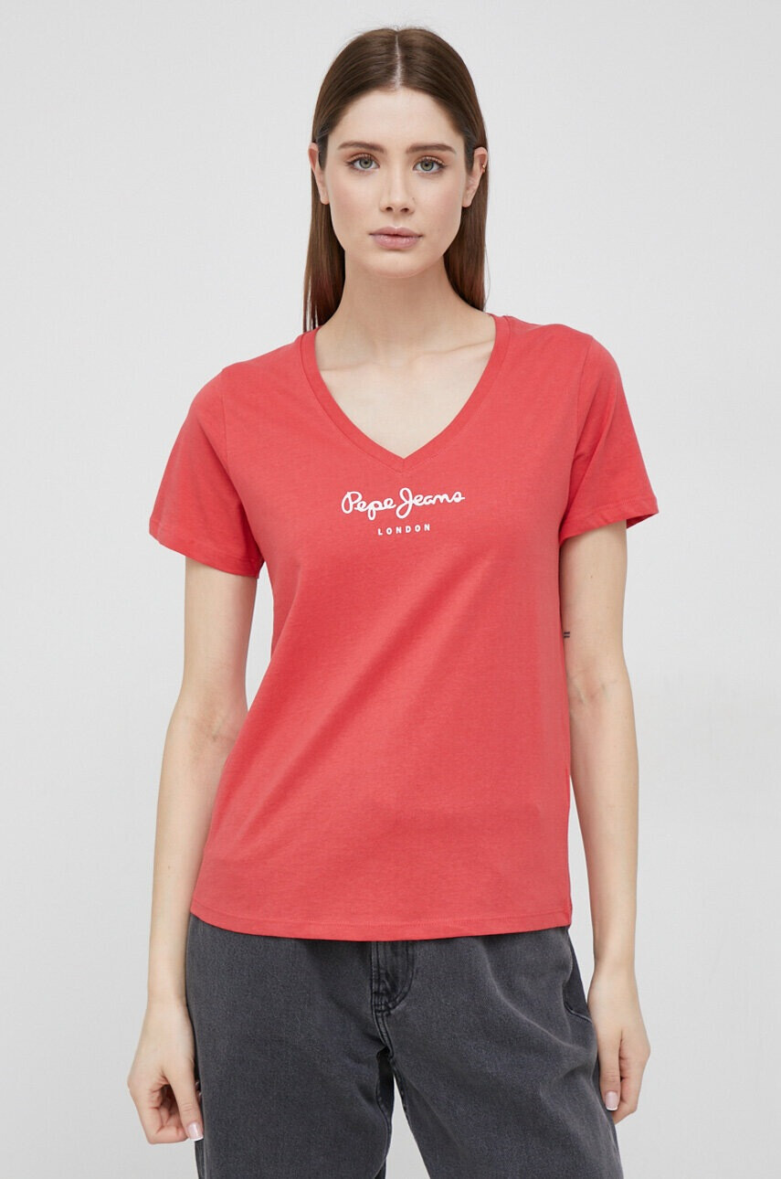 Pepe Jeans Памучна тениска Wendy V Neck в червено - Pepit.bg