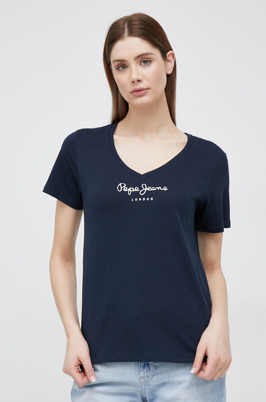 Pepe Jeans Памучна тениска Wendy V Neck в тъмносиньо - Pepit.bg