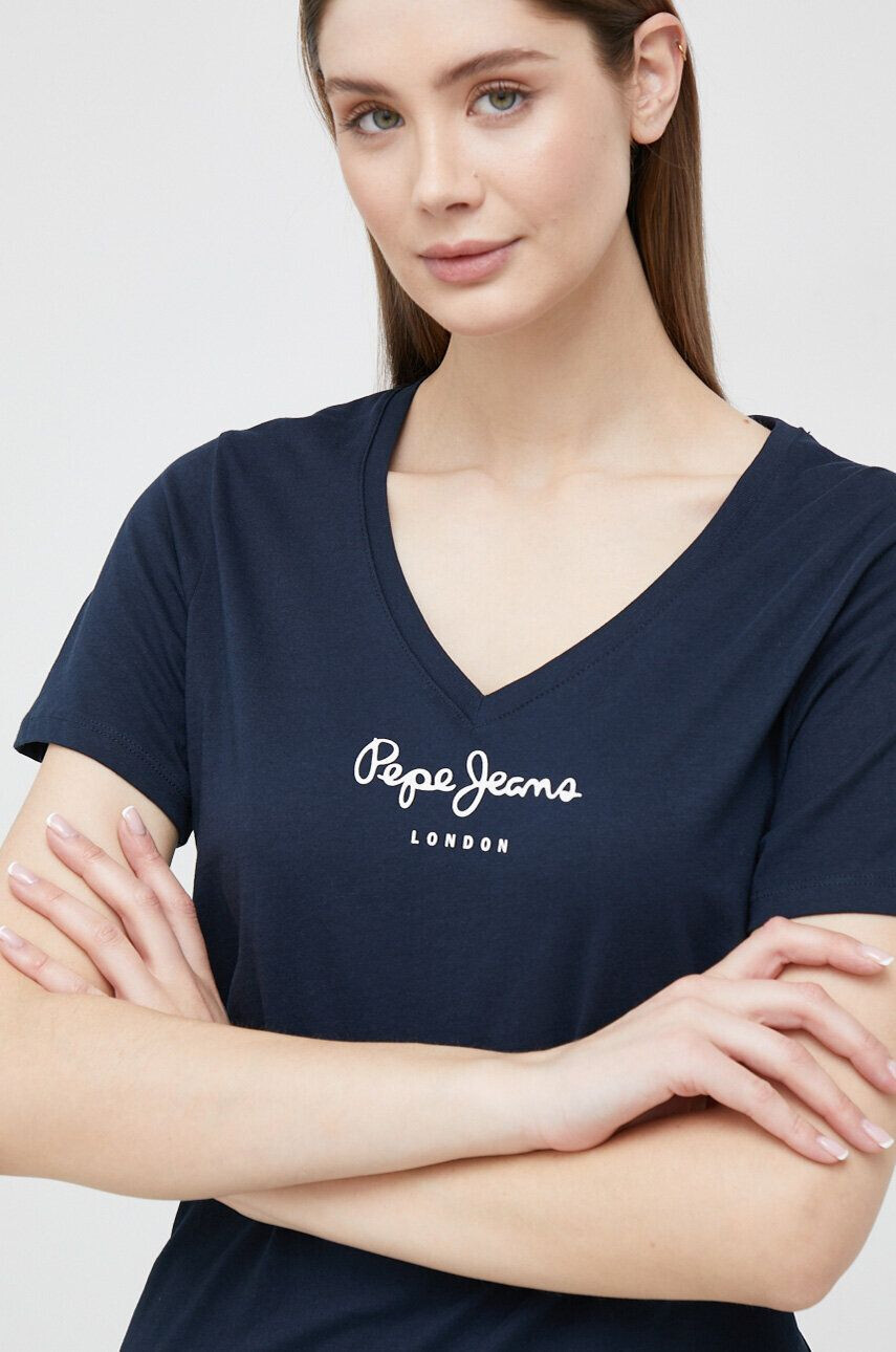 Pepe Jeans Памучна тениска Wendy V Neck в тъмносиньо - Pepit.bg