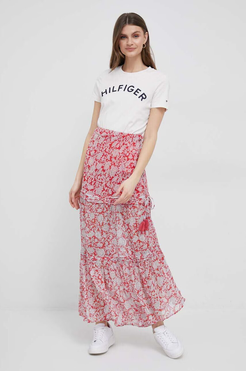 Pepe Jeans Пола Brunella в червено дълъг модел разкроен модел - Pepit.bg