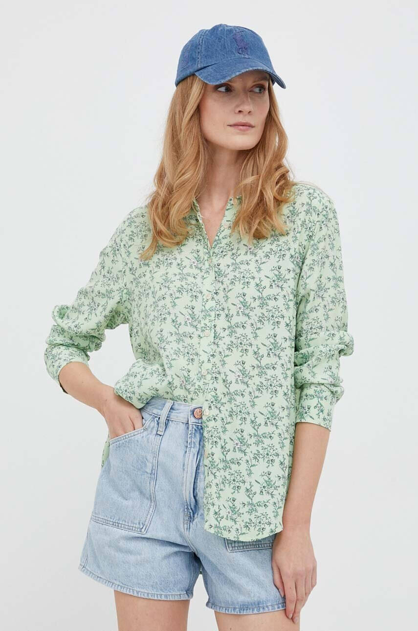Pepe Jeans Риза Falae дамска в зелено със стандартна кройка с класическа яка - Pepit.bg