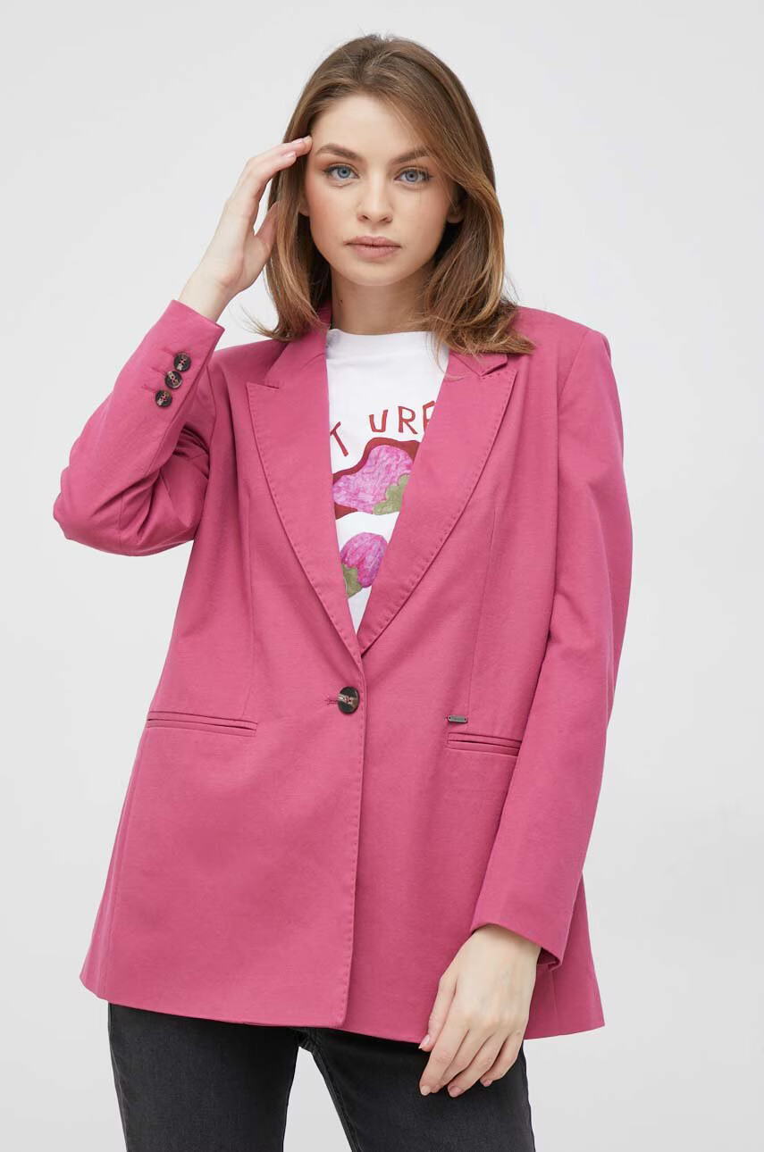 Pepe Jeans Сако Phoebe в розово с едно копче с изчистен дизайн - Pepit.bg