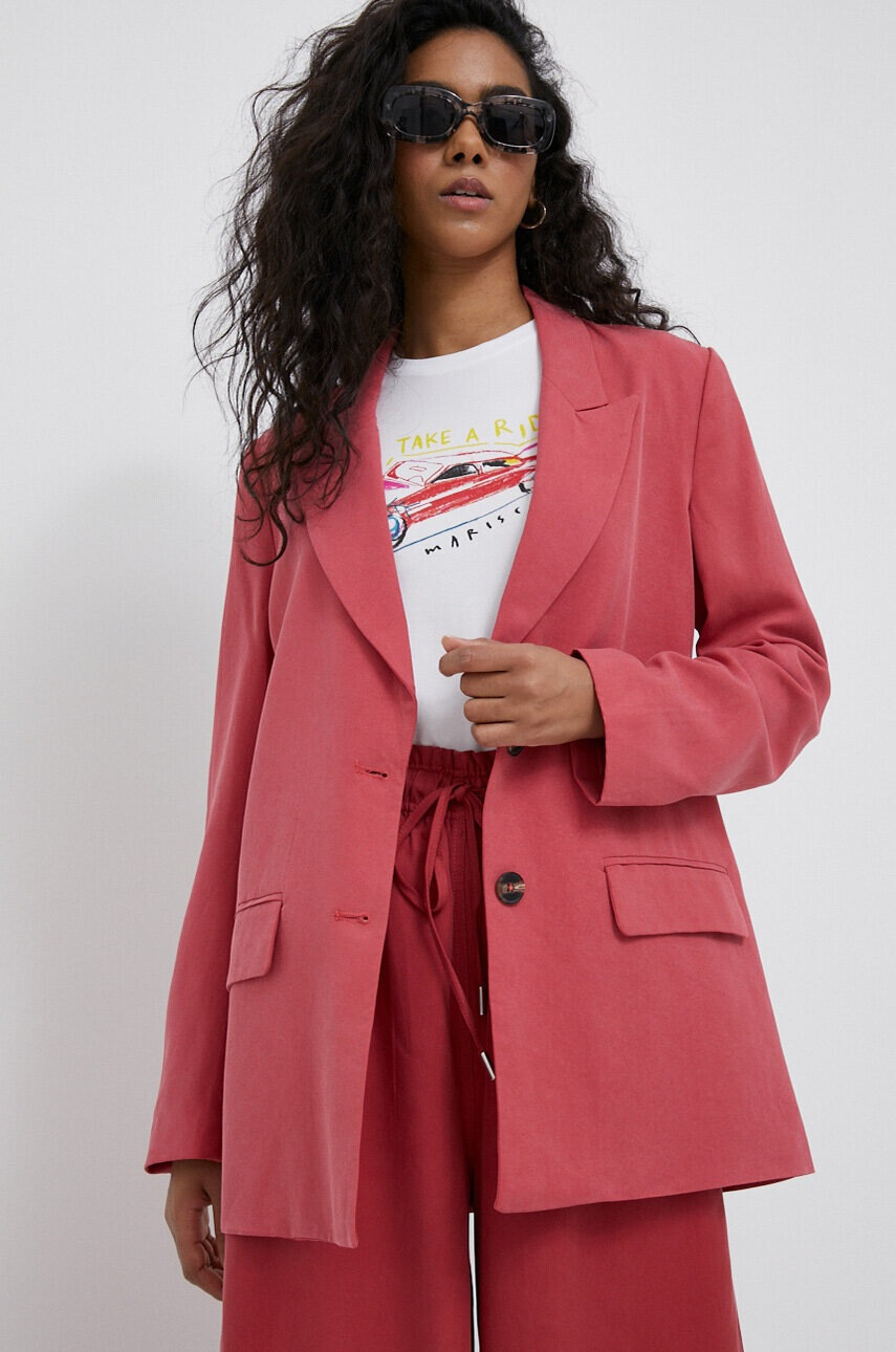 Pepe Jeans Сако с лен Silvie в червено с едно копче с изчистен дизайн - Pepit.bg