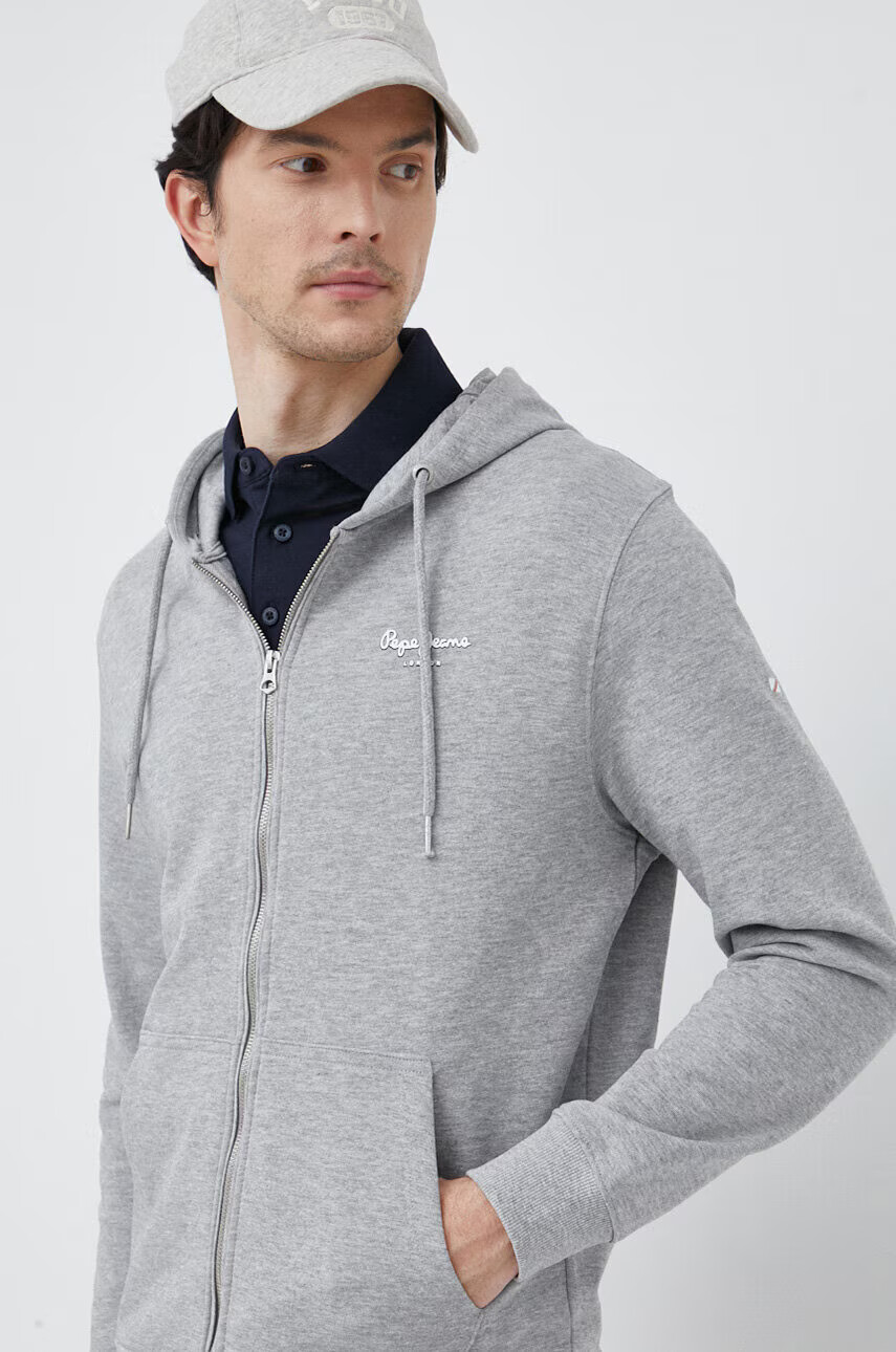 Pepe Jeans Суичър Edward в сиво с качулка с принт - Pepit.bg