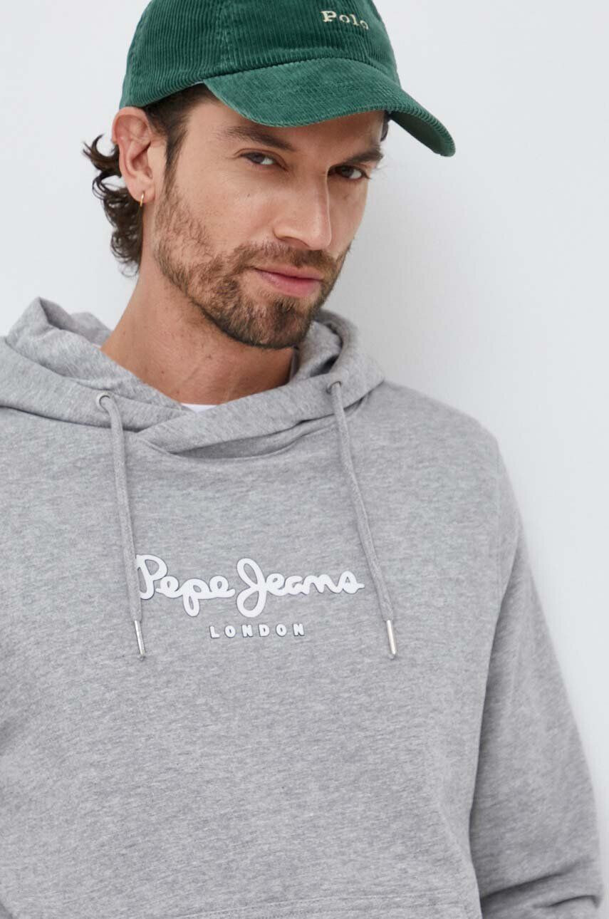 Pepe Jeans Суичър Edward Hoodie в сиво с качулка с принт - Pepit.bg