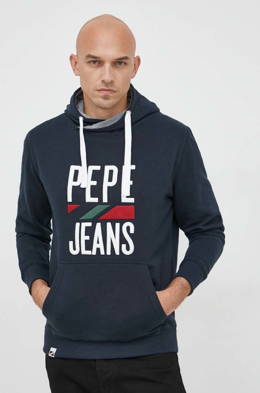 Pepe Jeans Суичър Perrin в тъмносиньо с качулка с апликация - Pepit.bg