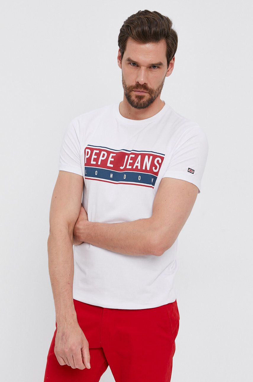 Pepe Jeans Тениска JAYO мъжка в бяло с принт - Pepit.bg