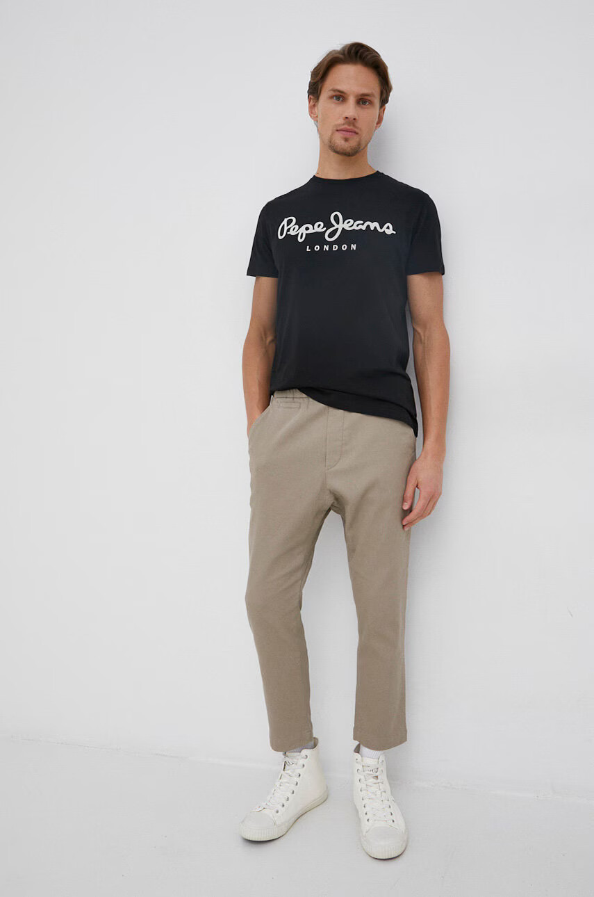 Pepe Jeans Тениска Original мъжка в черно с принт - Pepit.bg