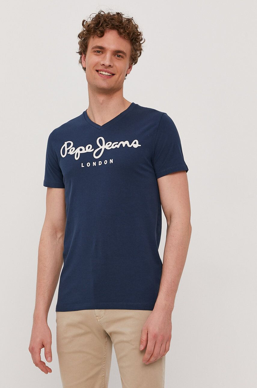 Pepe Jeans Тениска мъжка в тъмносиньо с принт - Pepit.bg