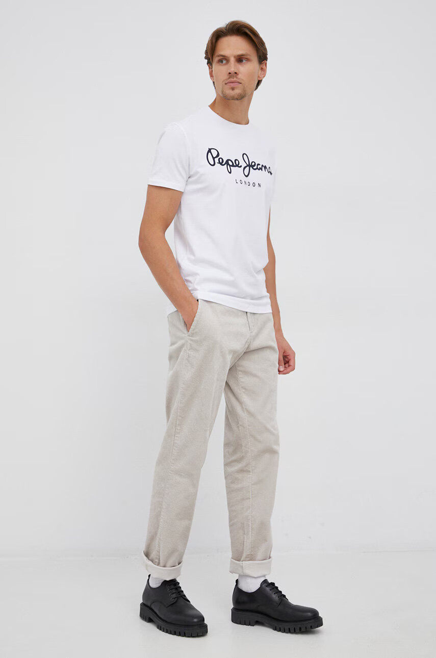Pepe Jeans Тениска Original Stretch в бяло с принт - Pepit.bg