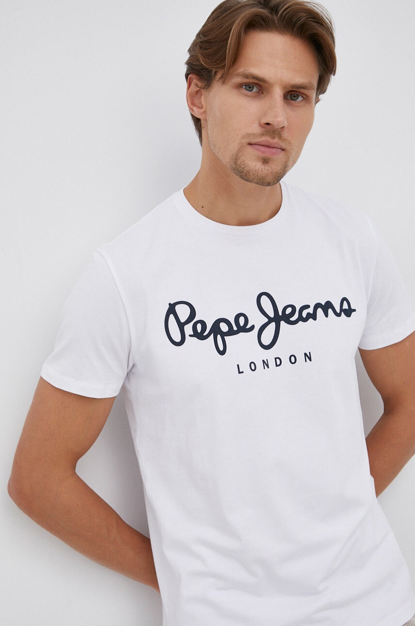 Pepe Jeans Тениска Original Stretch в бяло с принт - Pepit.bg