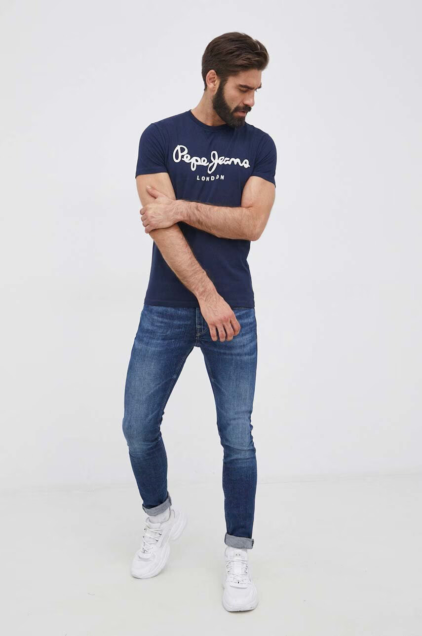 Pepe Jeans Тениска Original Stretch мъжка в тъмносиньо с принт - Pepit.bg