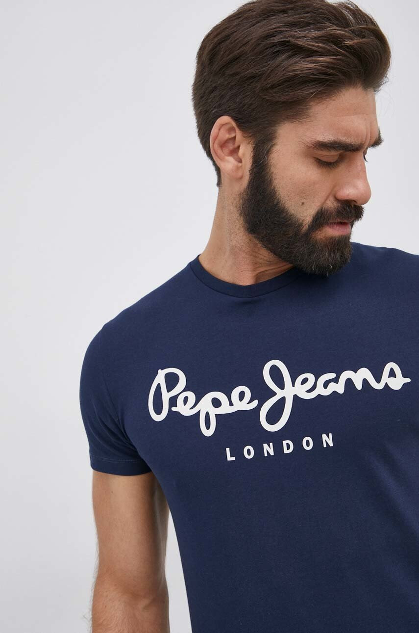 Pepe Jeans Тениска Original Stretch мъжка в тъмносиньо с принт - Pepit.bg