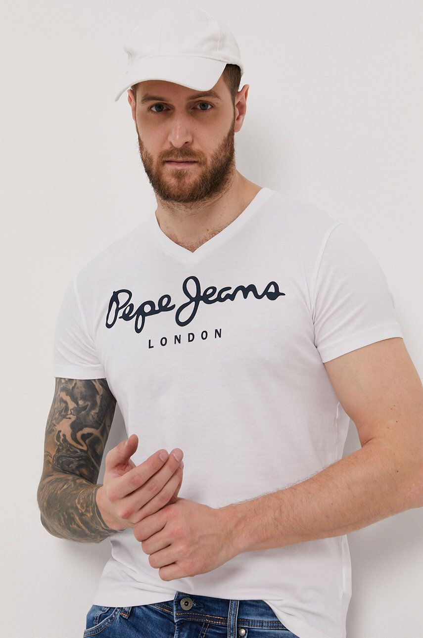 Pepe Jeans Тениска мъжка в бяло с принт - Pepit.bg