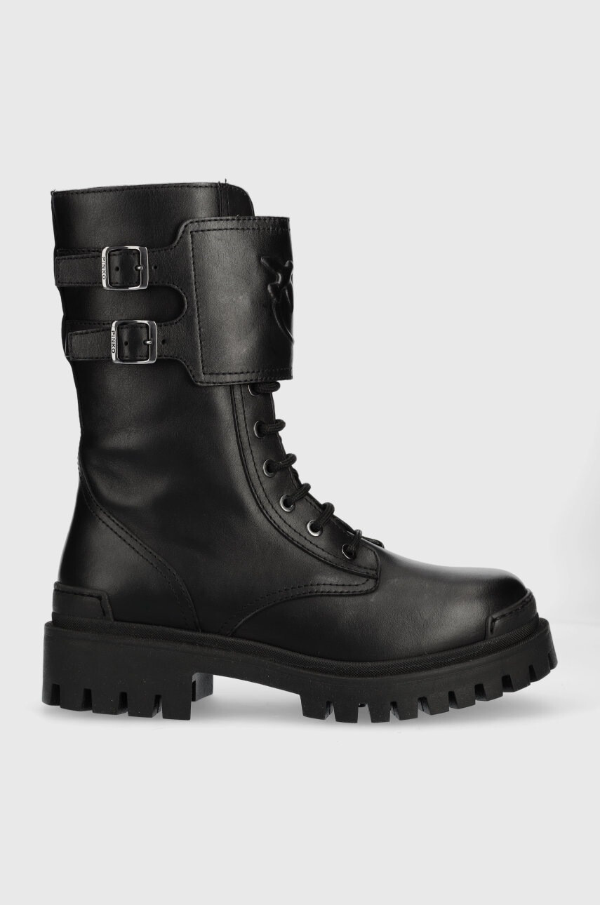 Pinko Кожени кубинки Cumino в черно с платформа - Pepit.bg