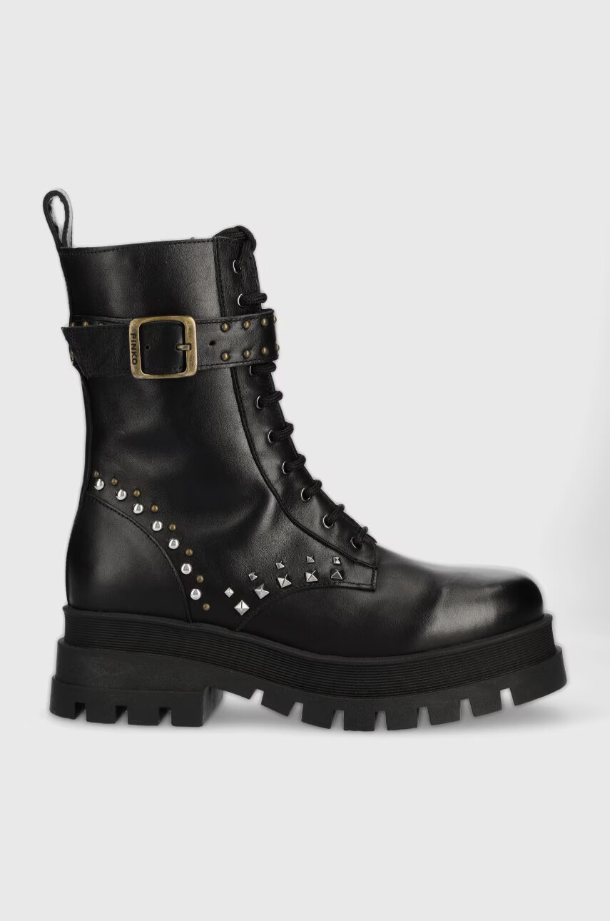 Pinko Кожени кубинки Melissa в черно с платформа - Pepit.bg