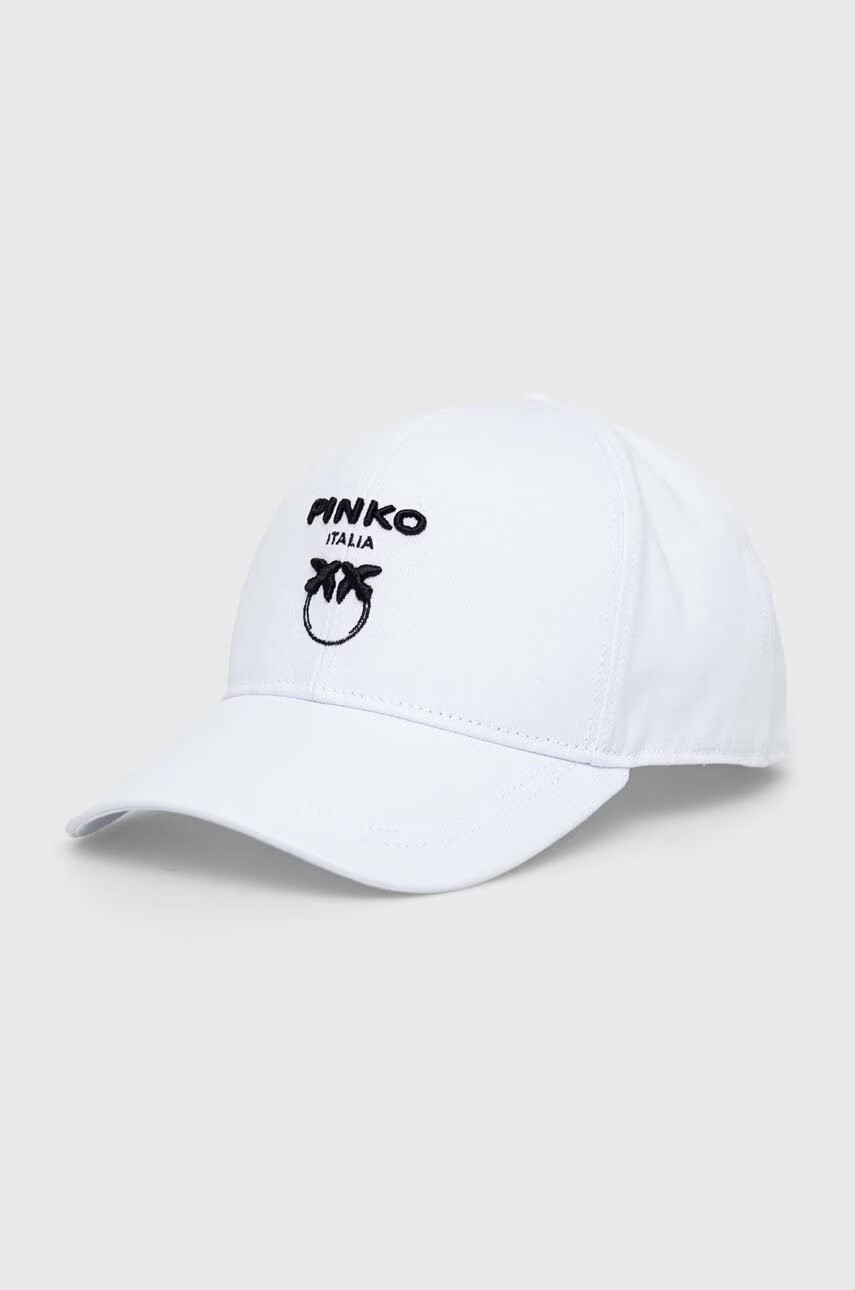 Pinko Памучна шапка с козирка в бяло с апликация - Pepit.bg