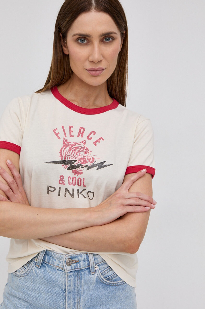 Pinko Памучна тениска в прозрачен цвят - Pepit.bg