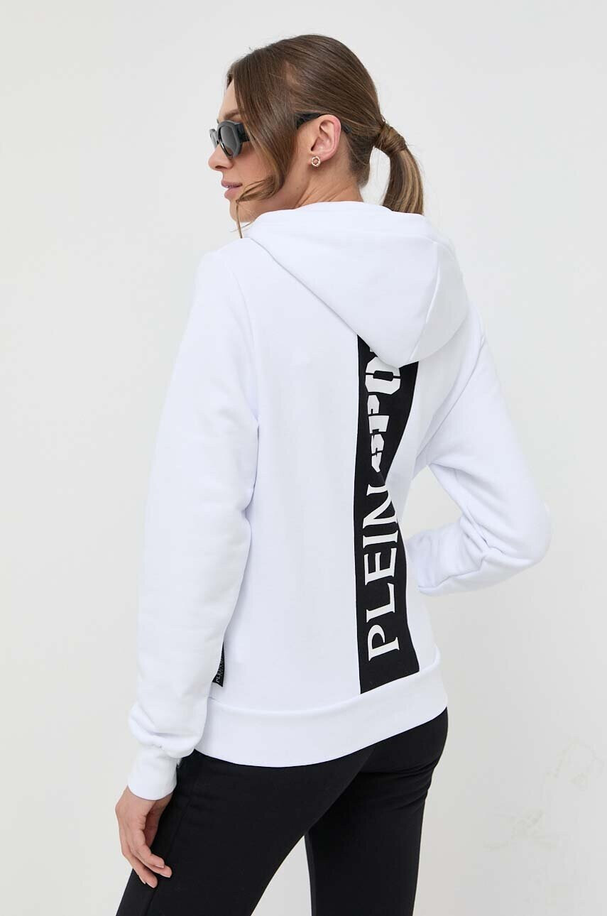 Plein Sport Суичър в бяло с качулка с принт - Pepit.bg