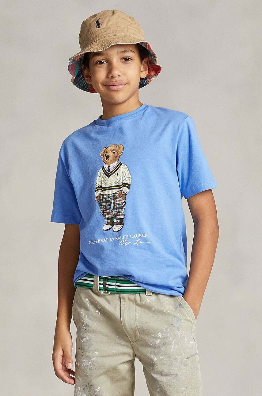 Polo Ralph Lauren Детска памучна тениска в синьо с принт - Pepit.bg