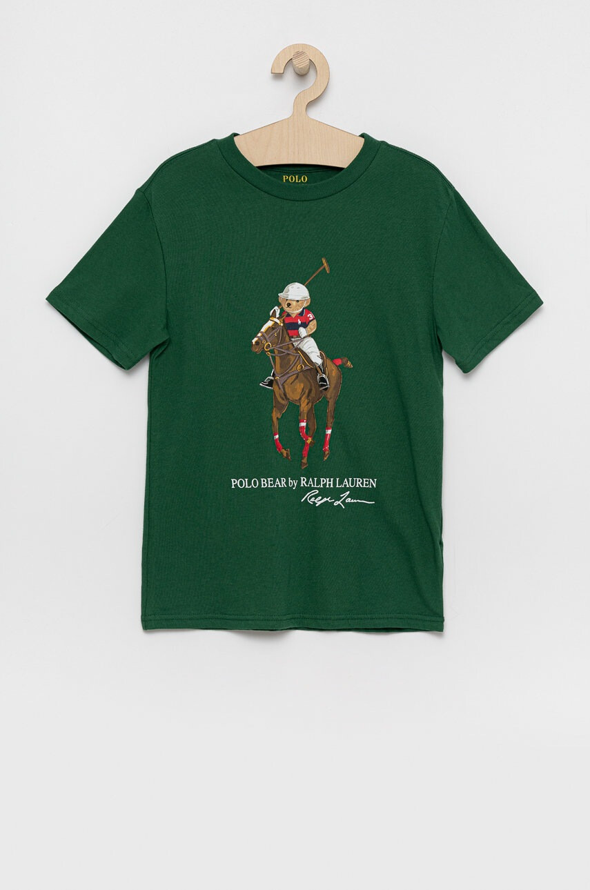Polo Ralph Lauren Детска памучна тениска в зелено с принт - Pepit.bg