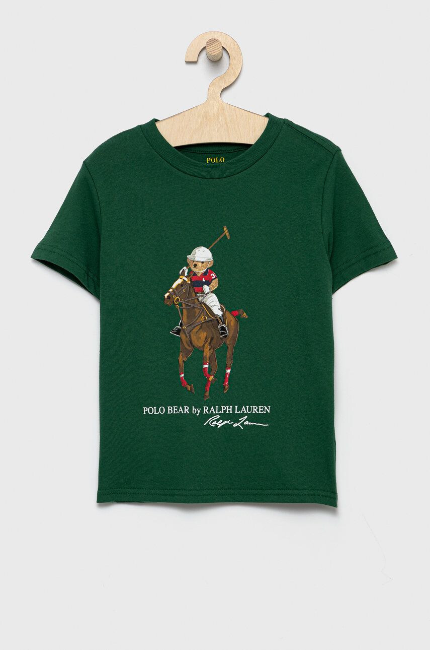 Polo Ralph Lauren Детска памучна тениска в зелено с принт - Pepit.bg