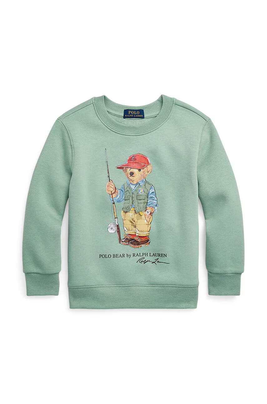 Polo Ralph Lauren Детски памучен суичър в зелено с принт - Pepit.bg