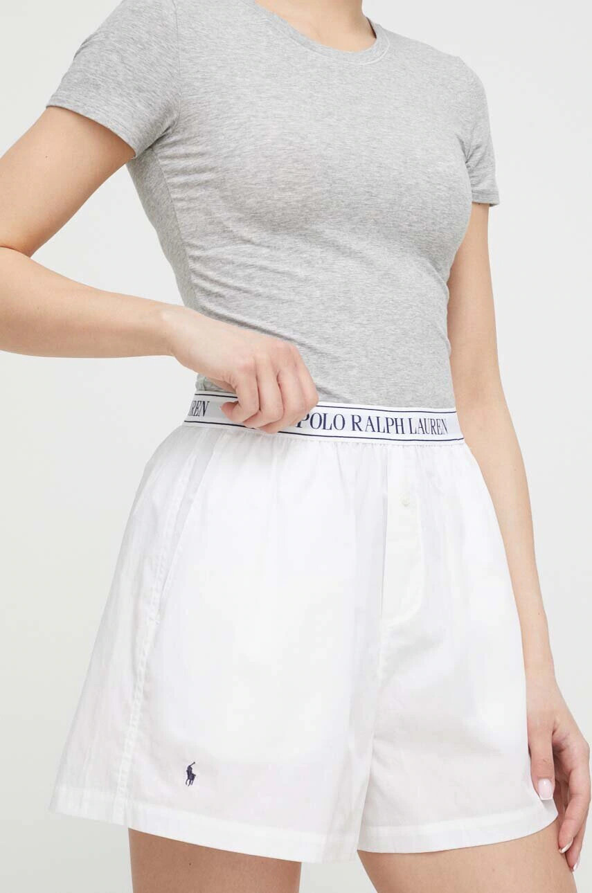 Polo Ralph Lauren Късо долнище на пижама дамско в бяло от памук - Pepit.bg
