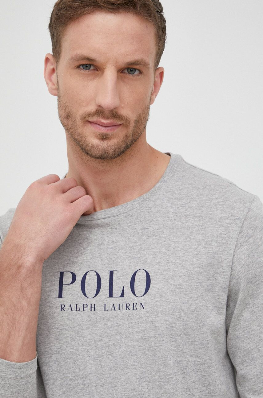 Polo Ralph Lauren Памучна блуза с дълги ръкави в сиво меланж на - Pepit.bg