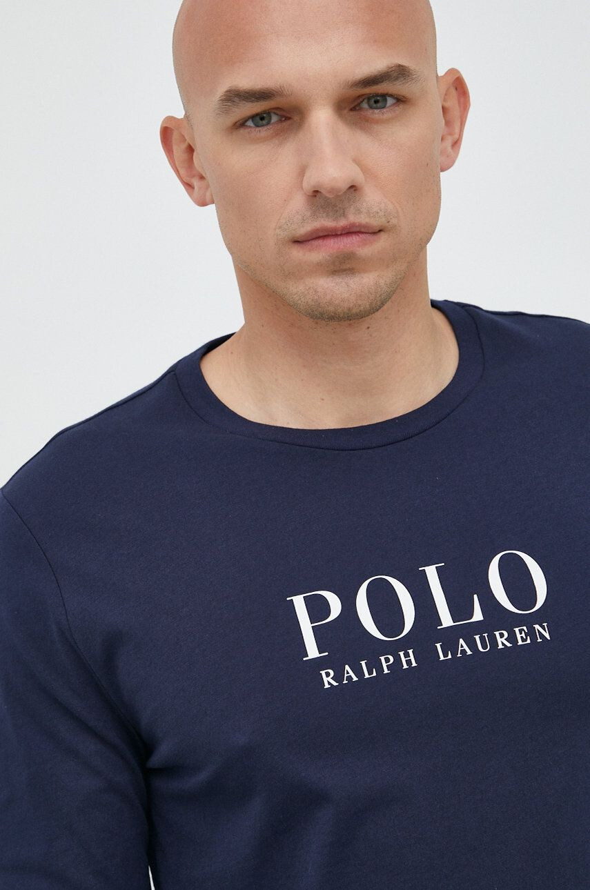 Polo Ralph Lauren Памучна блуза с дълги ръкави в тъмносиньо с принт - Pepit.bg