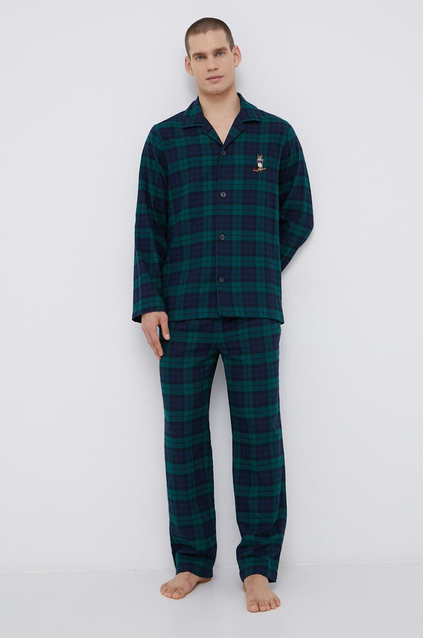 Polo Ralph Lauren Памучна пижама в зелено с апликация - Pepit.bg