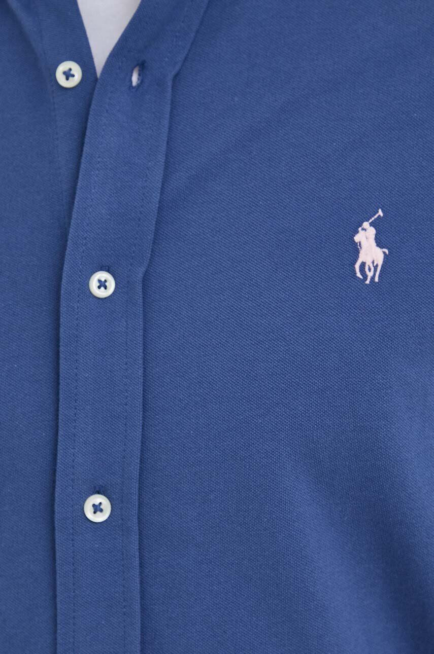 Polo Ralph Lauren Памучна риза мъжка в синьо със свободна кройка с яка с копче - Pepit.bg