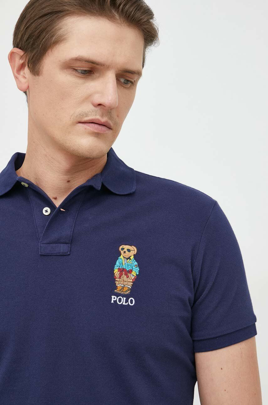 Polo Ralph Lauren Памучна тениска с яка в тъмносиньо с апликация - Pepit.bg