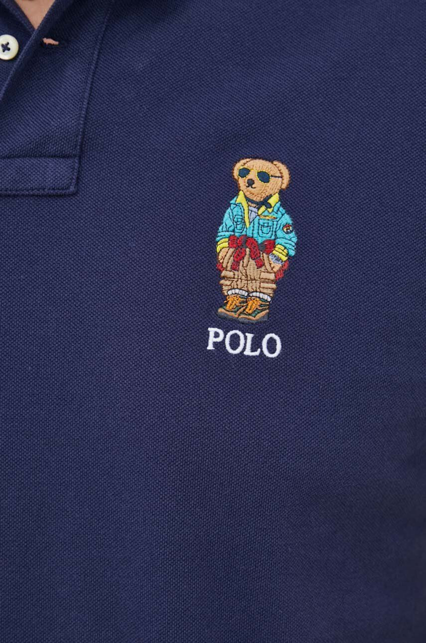 Polo Ralph Lauren Памучна тениска с яка в тъмносиньо с апликация - Pepit.bg