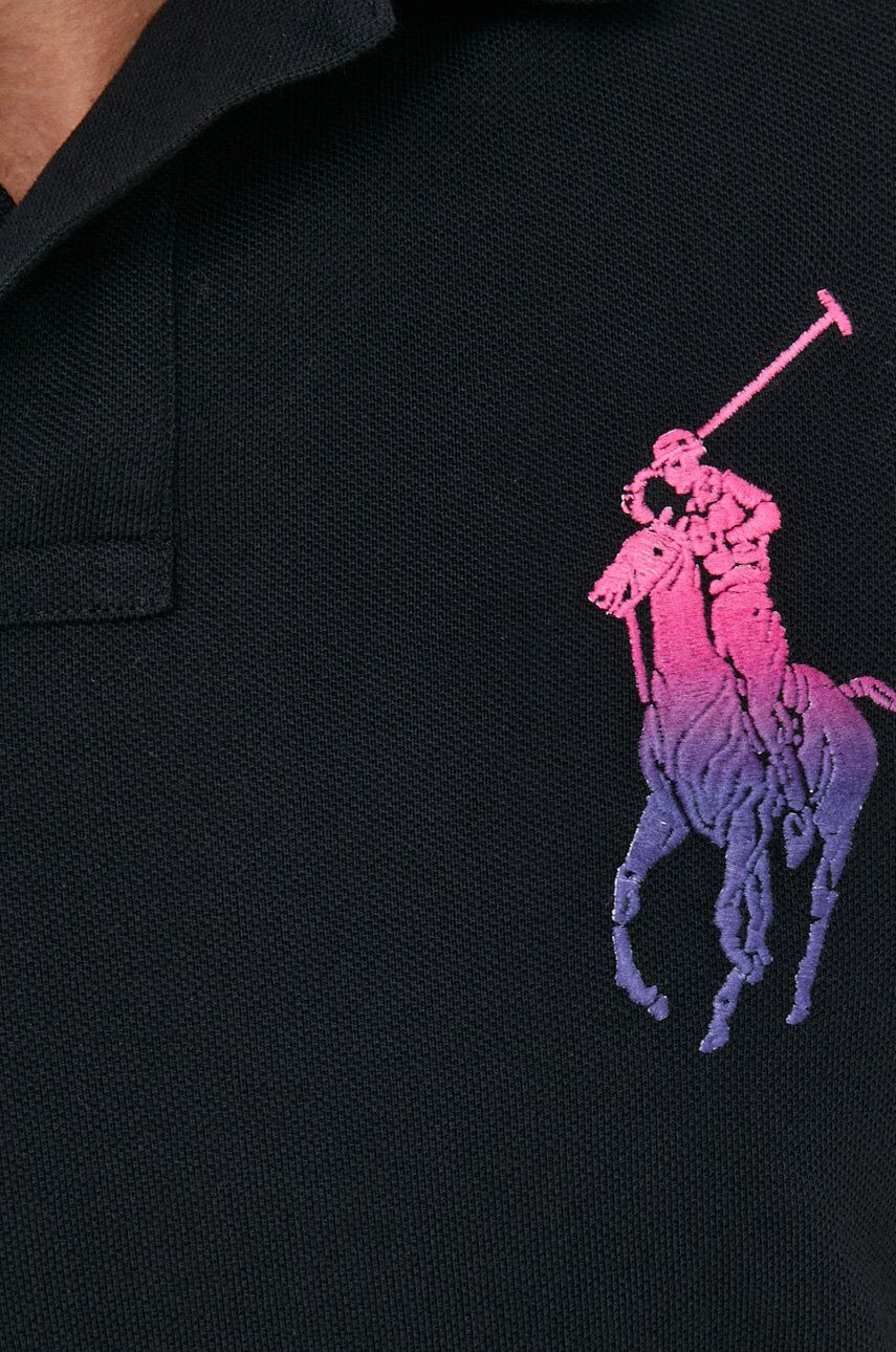 Polo Ralph Lauren Памучна тениска с яка в черно с апликация - Pepit.bg