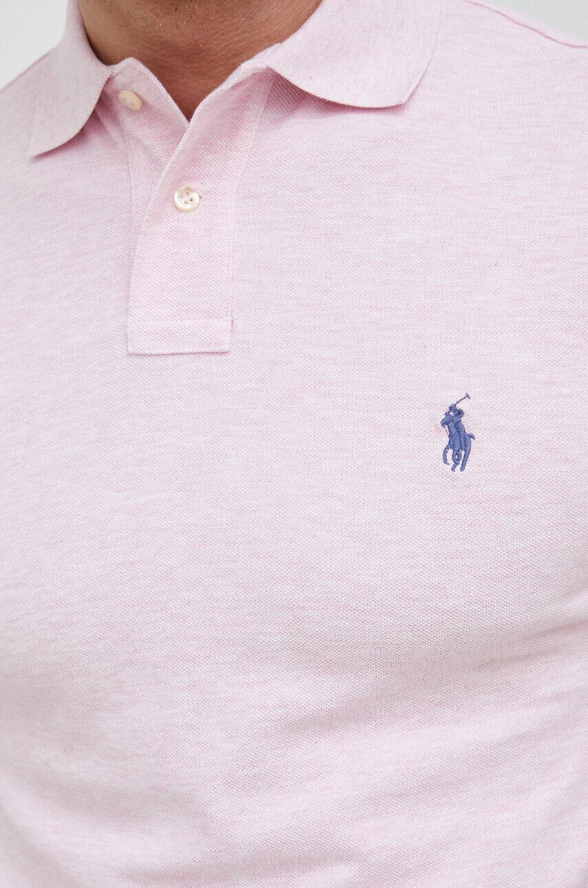 Polo Ralph Lauren Памучна тениска с яка в розово с изчистен дизайн - Pepit.bg