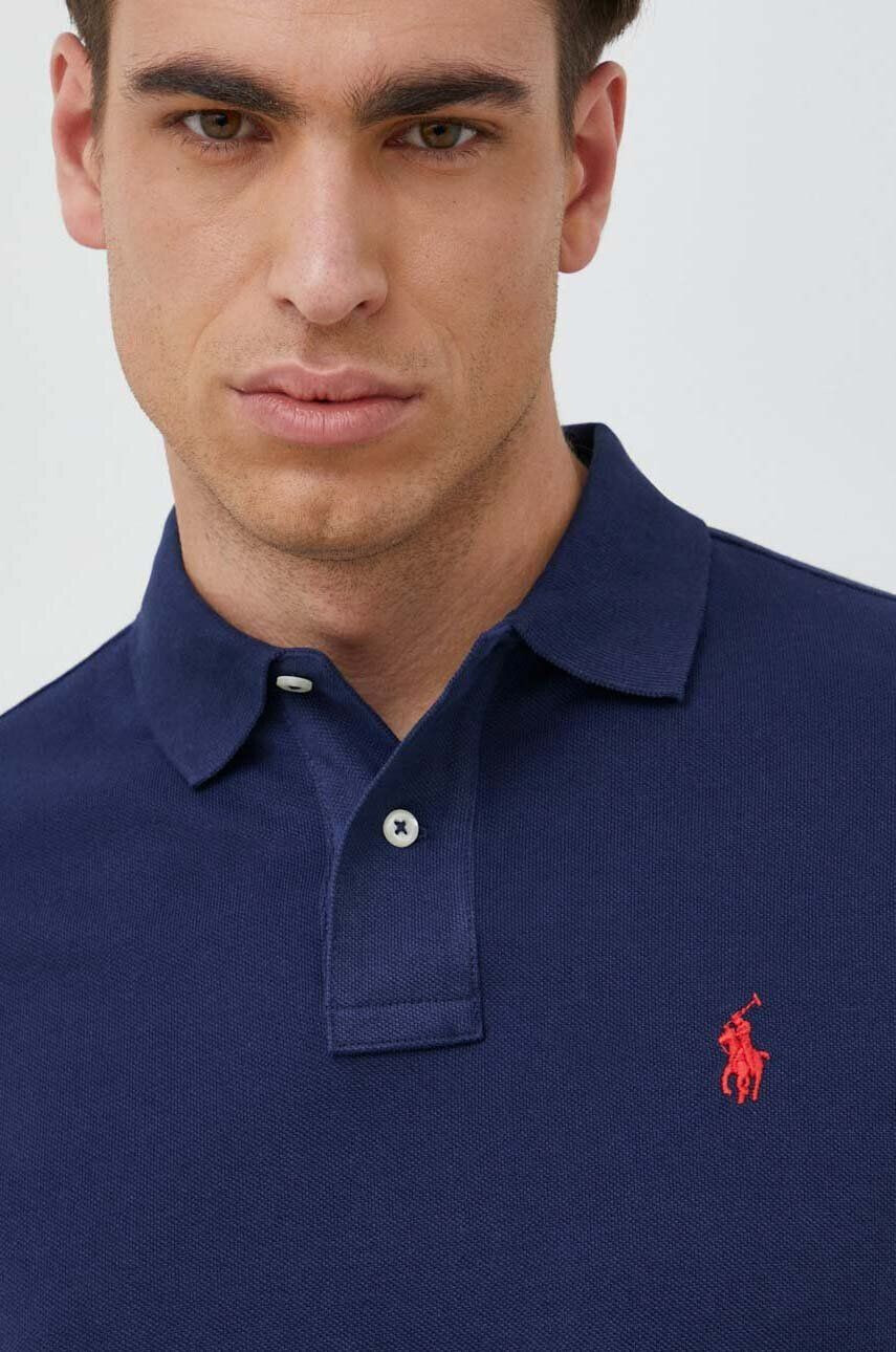 Polo Ralph Lauren Памучна тениска с яка в тъмносиньо с изчистен дизайн - Pepit.bg