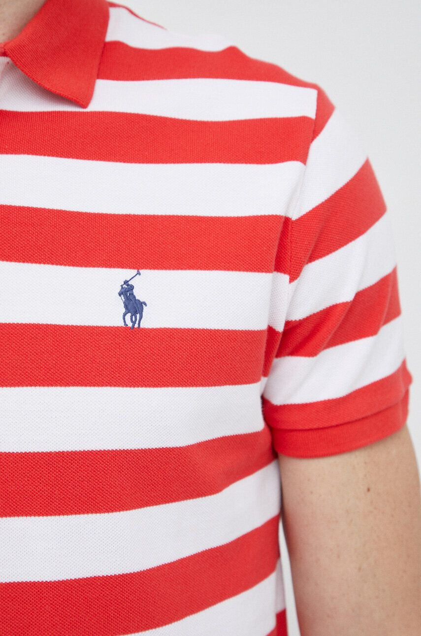 Polo Ralph Lauren Памучна тениска с яка в червено с десен - Pepit.bg