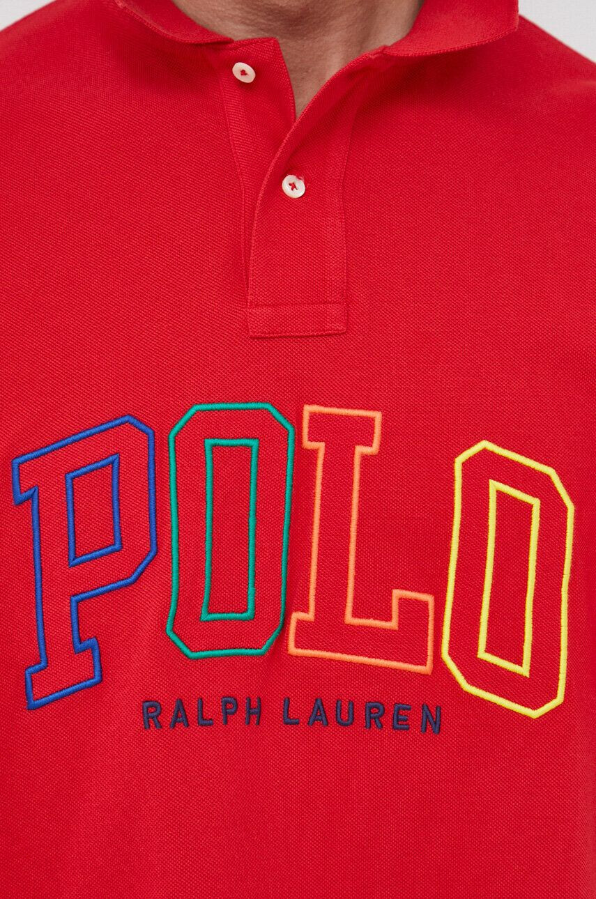 Polo Ralph Lauren Памучна тениска с яка в червено с апликация - Pepit.bg