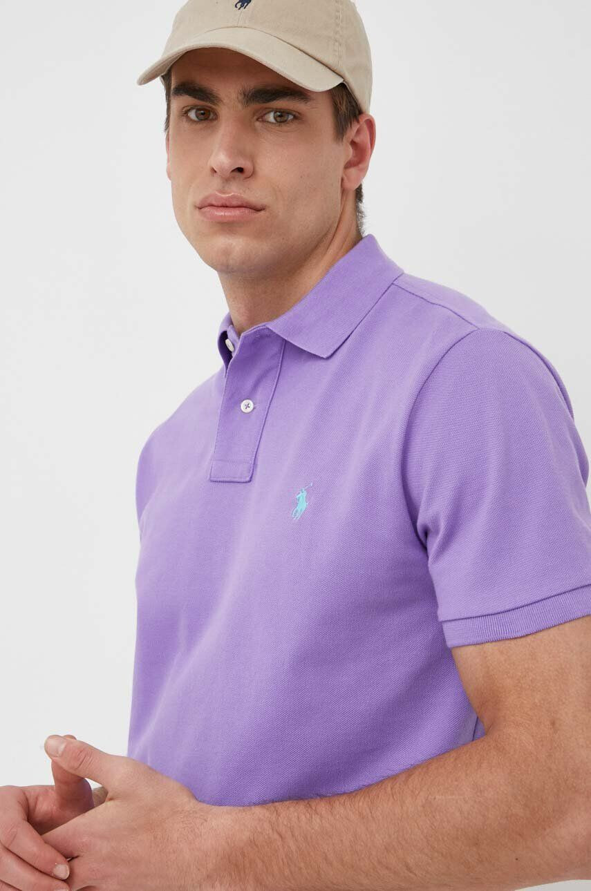 Polo Ralph Lauren Памучна тениска с яка в лилаво с изчистен дизайн - Pepit.bg