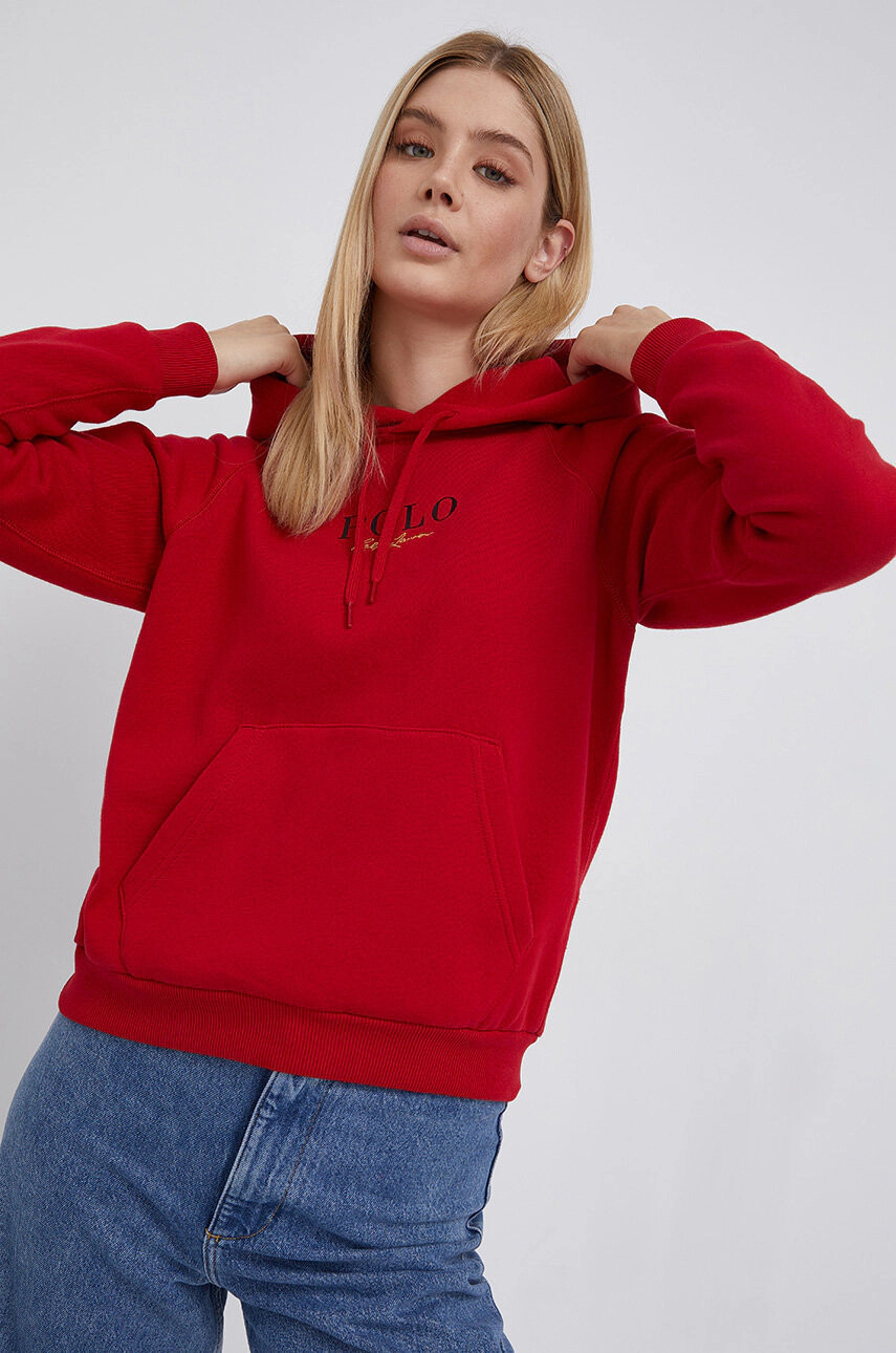 Polo Ralph Lauren Суичър дамски в червено с апликация - Pepit.bg